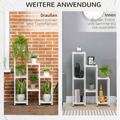 Outsunny Blumenständer, Pflanzenständer, 7 Ebenen, für Innen- und Außenbereiche, Stahl, weiß, 65 x 23 x 94,5cm