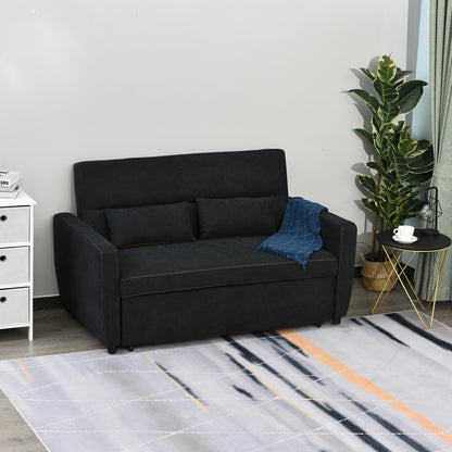 HOMCOM 2-Sitzer Sofa mit Bettfunktion, Verstellbarer Rückenlehne, Polstersofa, Samtoptik, für Wohnzimmer, Schlafzimmer, Schwarz