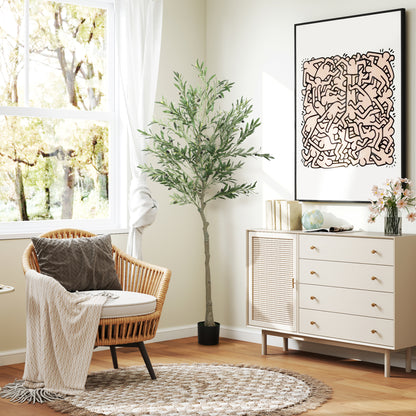 HOMCOM Kunstpflanze, Künstlicher Olivenbaum, 180 cm, 900 Blätter, 40 Oliven, stabiler Blumentopf, Dekorationspflanze, Grün