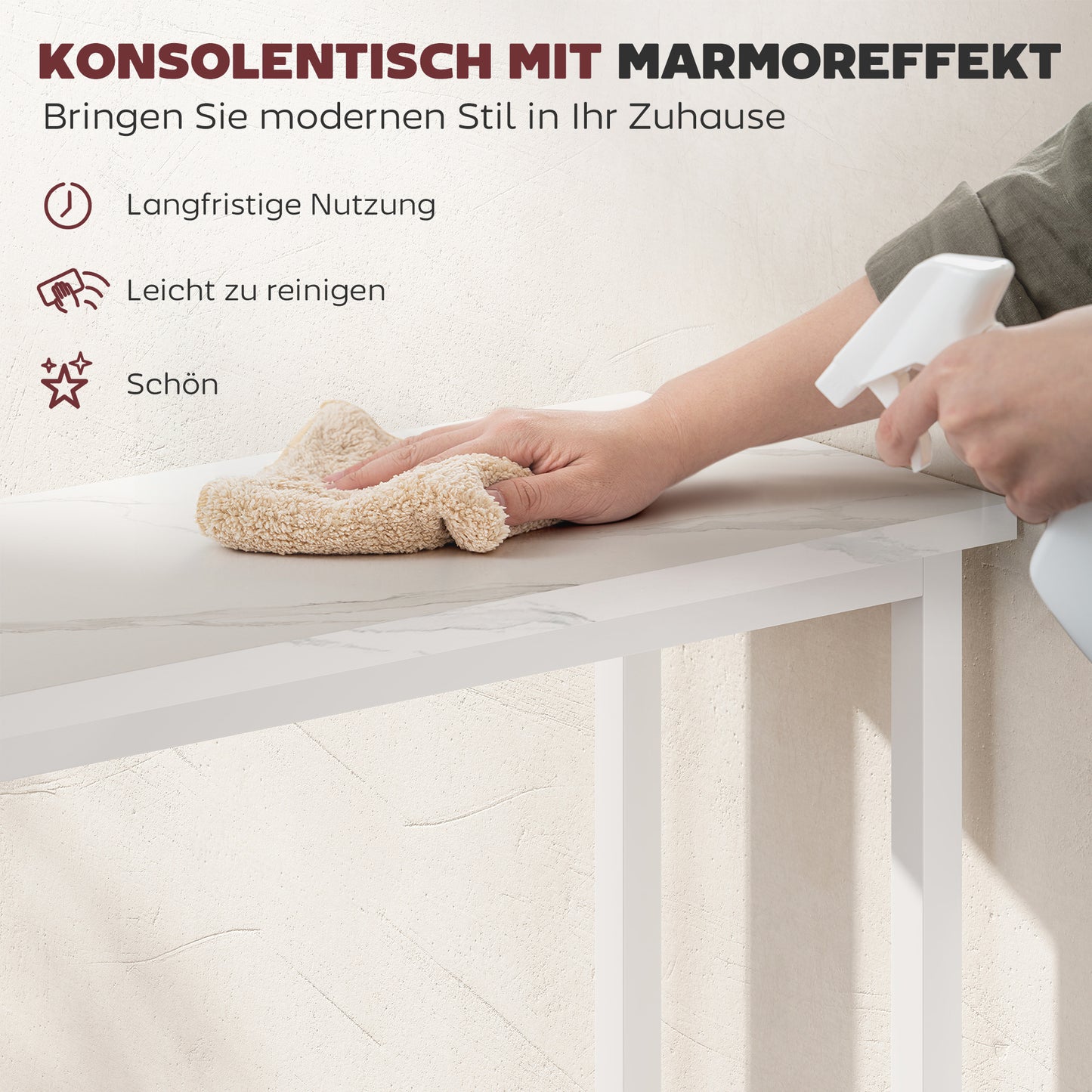 HOMCOM Konsolentisch Flurtisch mit verstellbar Fußpads, Kippschutz 75 x 24 x 76 cm für Kleinen Raum Weiß