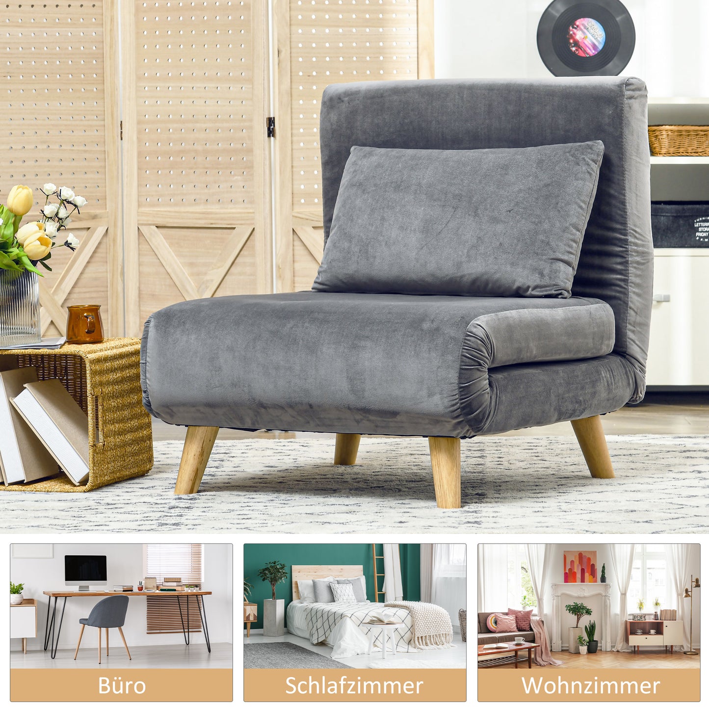 HOMCOM 2-in-1 Sessel, Relaxsessel, Gästebett, bis 150 kg, 72 cm x 78 cm x 79 cm, Grau