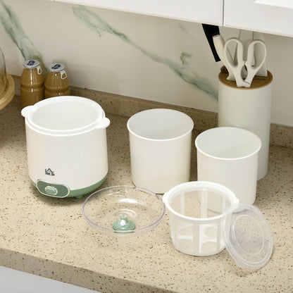 HOMCOM Joghurtbereiter, 1,5 L Joghurtmaschine mit 2 Gläsern, Sieb, Deckel, 20 W Joghurt-Maker für griechischen Joghurt, für 3–5 Personen, 19,5x17,5x21,4 cm, Weiß