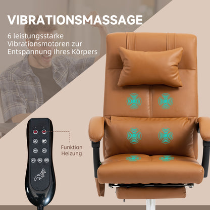 Vinsetto Bürostuhl med massagefunktion, ergonomisk, 66x67x115-123cm, Hellbraun
