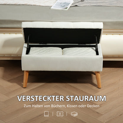 HOMCOM Polsterbank mit Stauraum, Stoffbezug in Samtoptik, Holzbeine, für Wohnzimmer, Schlafzimmer, Flur, 80 x 35 x 42 cm, Weiß
