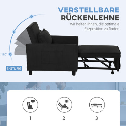 HOMCOM Schlafsessel, verstellbar, 3 Positionen, Cordbezug, bis 120 kg, Schwarz