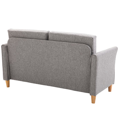 HOMCOM® Zweisitzer Sofa | Abnehmbare Kissen | Leinen, Schaumstoff, Kautschukholz | Hellgrau | 141 x 70 x 78 cm