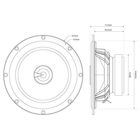 MTX 2-Way Coaxial Speaker TX265C Ø16.5cm 65W RMS 260W Peak 4O