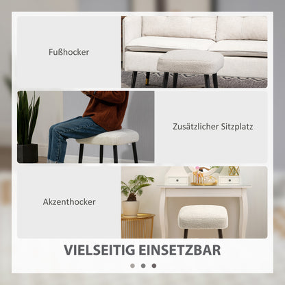 HOMCOM Hocker, Fußstütze, gepolsterter Sitz, Kaschmir-Optik, Stahlbeine, 42 x 42 x 44 cm, Hellgrau