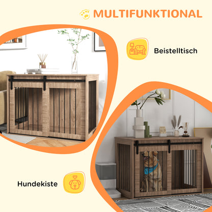PawHut Hundebox Hundekäfig, Verriegelbar, Holzoptik, rustikales Design, 98 cm x 58 cm x 67 cm, Walnuss + Schwarz