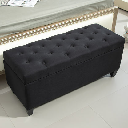 HOMCOM Sitzbank mit Stauraum, Truhenbank, leinenartiges Polyester, Kautschukholz, Schwarz, 100 x 40 x 44 cm