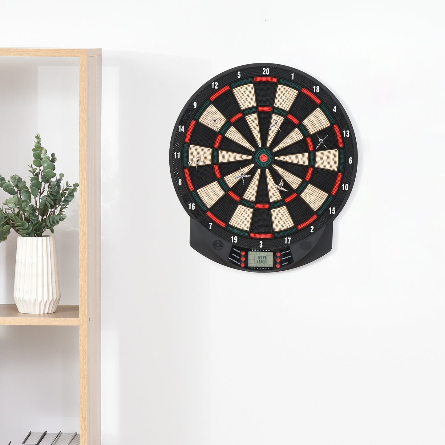 HOMCOM Elektronische Dartscheibe automatische Wertung Dartboard Dart-set mit 6 Darts 30 Dartköpfe 26 Spiele und 185 Trefferoptionen für 8 Spieler Soundeffekte Schwarz 44 x 39,5 x 2,2 cm