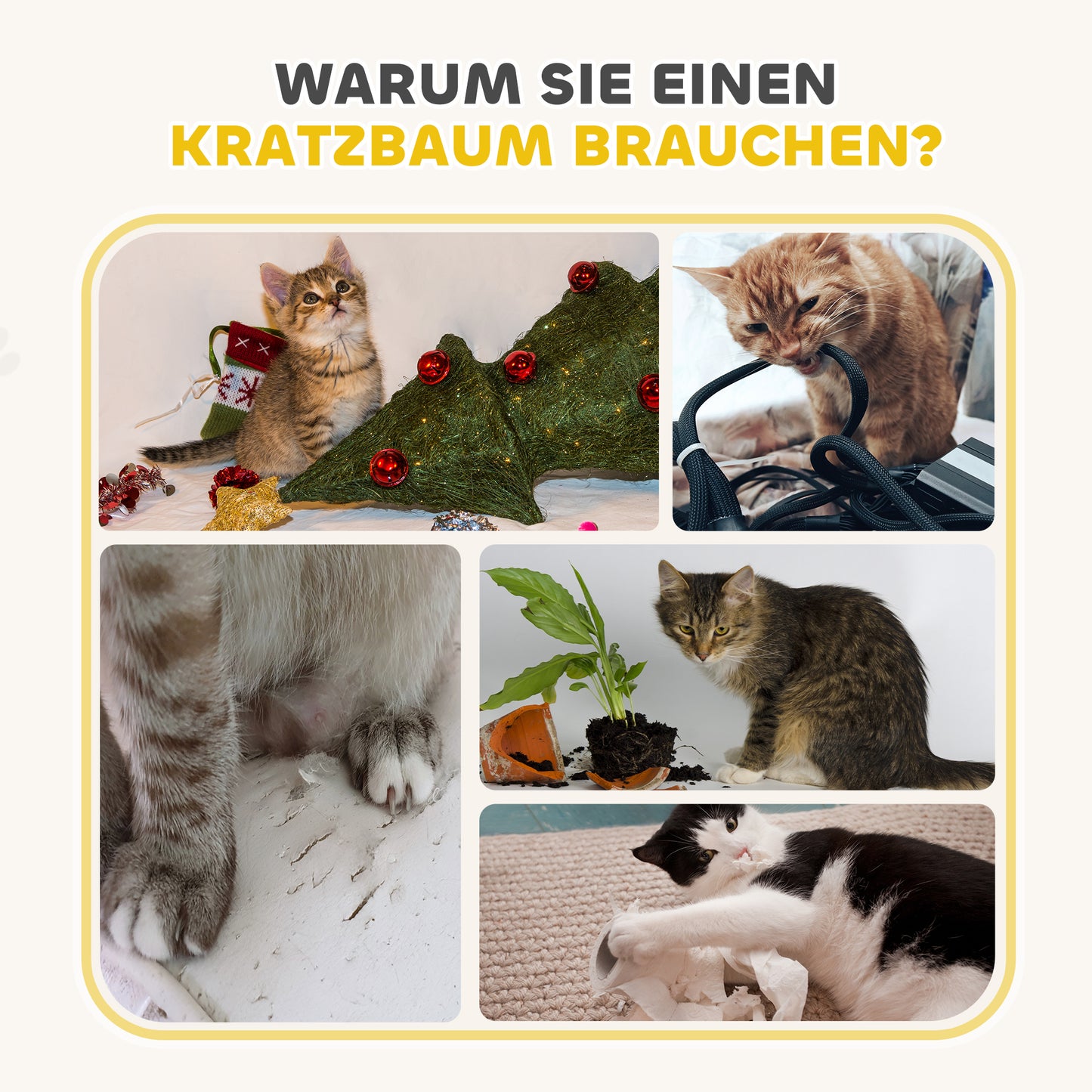 PawHut Kratztonne, 79 cm hög, Ø45 cm, dreistöckige Katzentonne mit Sisalseil, Katzenhöhle, für große Katzen, Khaki+Braun