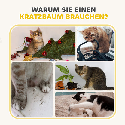 PawHut Kratztonne, 79 cm hög, Ø45 cm, dreistöckige Katzentonne mit Sisalseil, Katzenhöhle, für große Katzen, Khaki+Braun