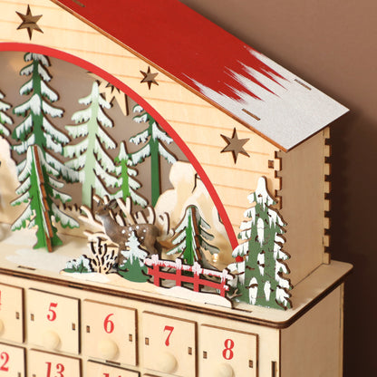 HOMCOM Adventskalender zum Befüllen 24 Schubladen Fächer Weihnachtskalender mit LED-Lichtern Naturholz 36 x 10 x 34 cm