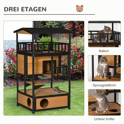 PawHut Katzenhaus Katzenhütte Outdoor Katzenhaus, wetterbeständig, 75,5 cm x 75 cm x 137 cm, Gelb