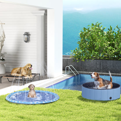 PawHut Hundepool, Planschbecken, mit Wasserdüse, rund, rutschfest, blau, Ø150 cm