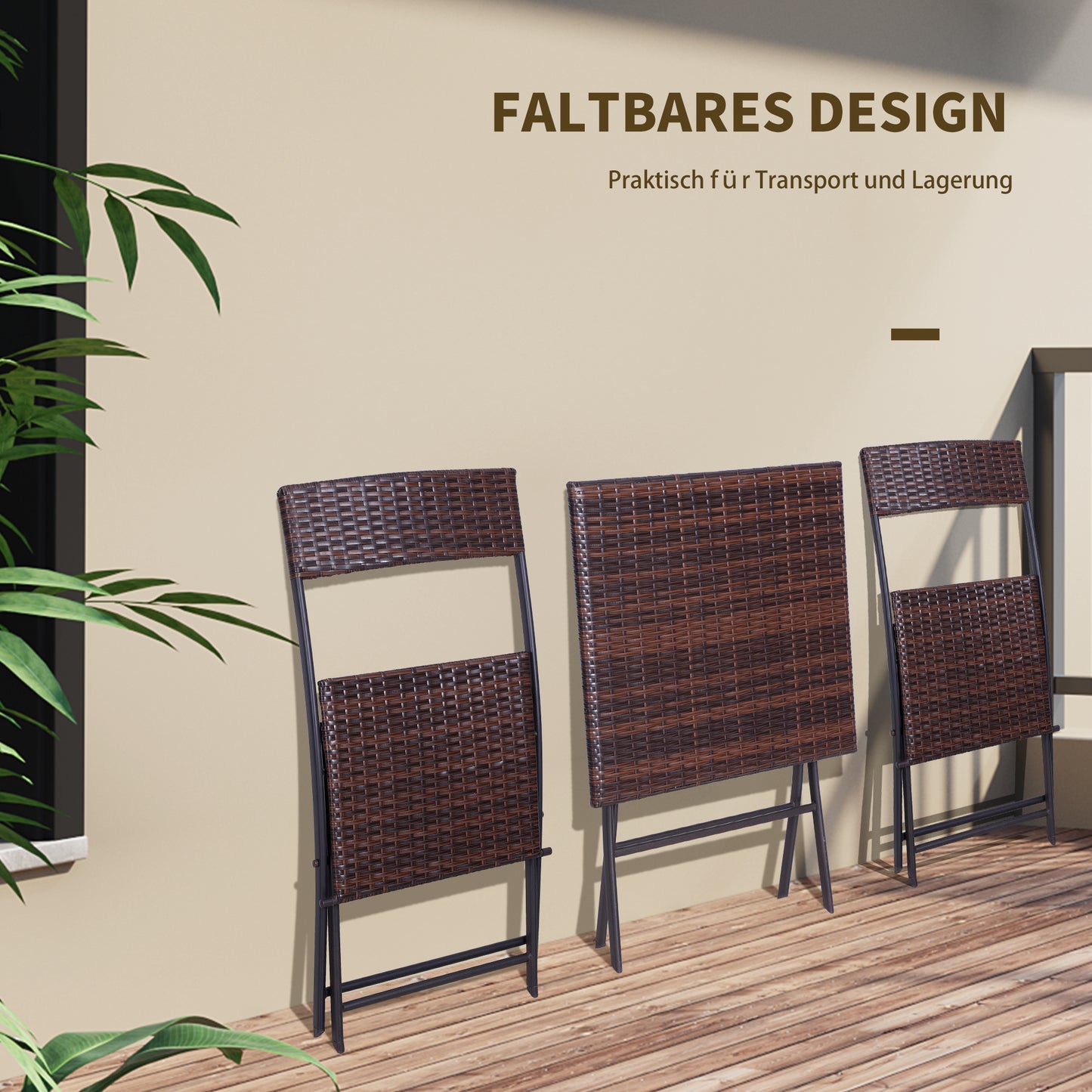 Outsunny Polyrattan Bistroset für 2 Personen Sitzgruppe Rotting Gartenmöbel Set Garnitur Braun