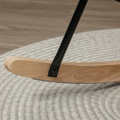 HOMCOM Schaukelstuhl, dicke Polsterung, breite Rückenlehne, Buchenholz/Stahlrahmen, bis 120 kg, Hellgrau