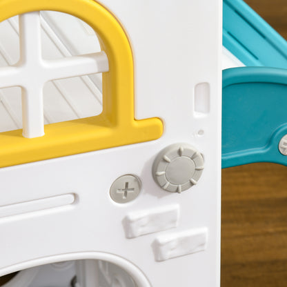 AIYAPLAY Kinderrutsche, 4 in 1, Kleinkinderrutsche mit Basketballkorb, Teleskop Klettergerüst Gelb 70 x 177 x 92 cm