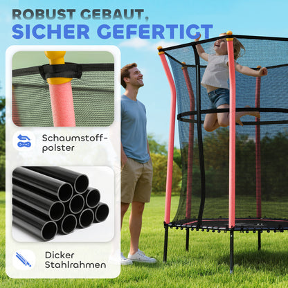 HOMCOM Trampolin für Kinder, Ø163,5 cm, mit Sicherheitsnetz, gepolstert, Stahl, belastbar bis 50 kg, Schwarz & Rot
