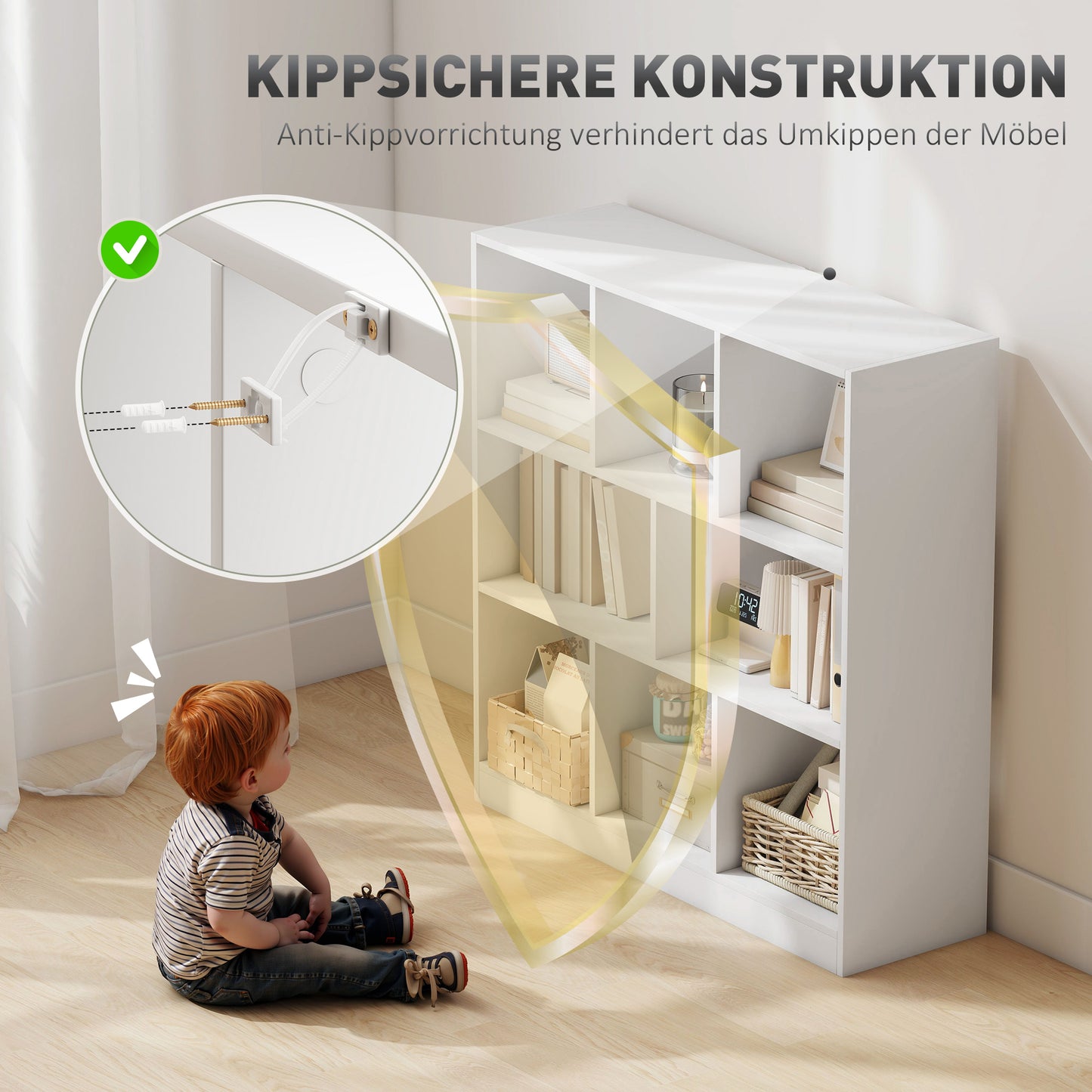 HOMCOM Bücherregal Regal Standregal, 8 Regalfächer, 97,5 x 30 x 100 cm, Weiß