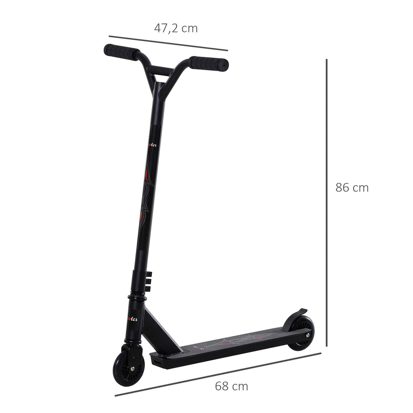 Homcom Pro Stunt Scooter für Kinder & Erwachsene, Freestyle Tretroller, 100mm Kunstleder-Räder, Aluminium Schwarz, für Tricks
