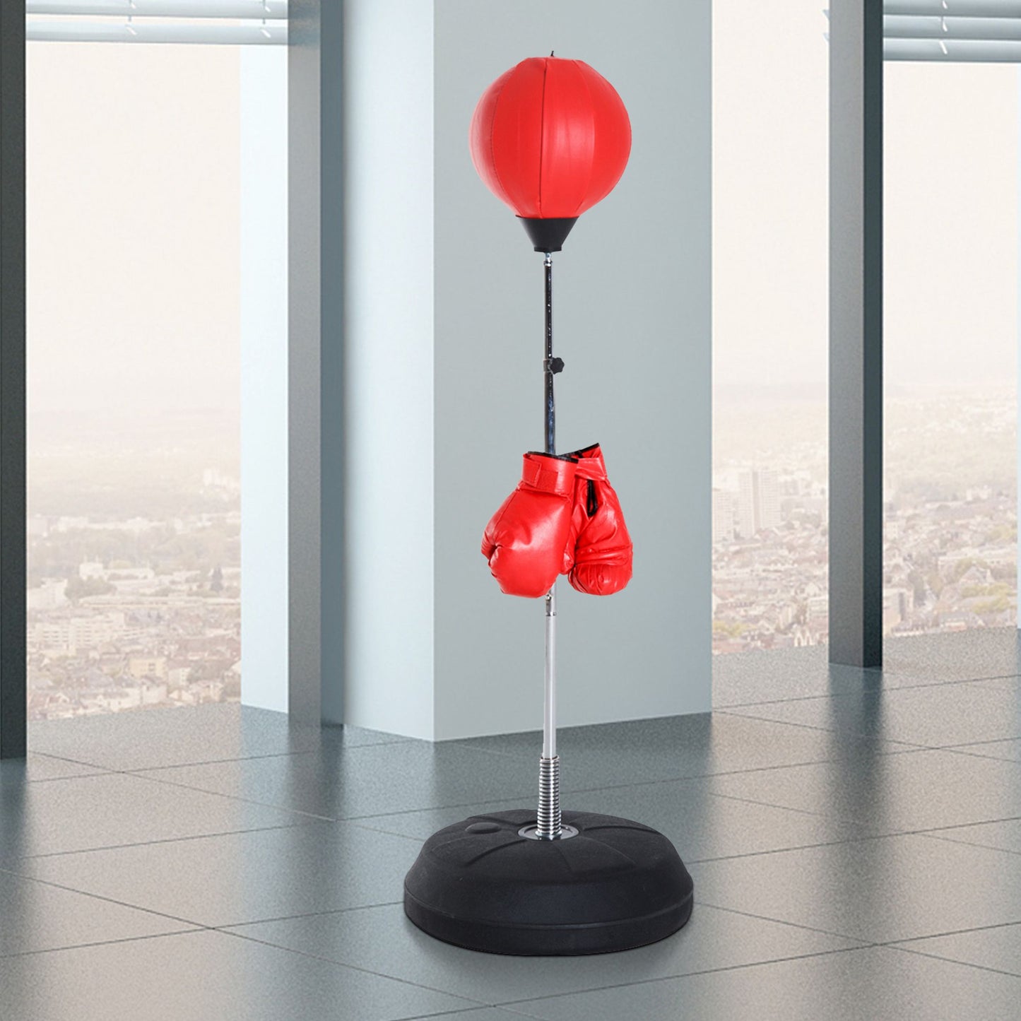 HOMCOM Box-Set mit Punchingball, höhenverstellbar, inkl. Boxhandschuhe, 126-144cm, Rot