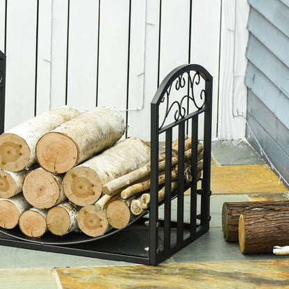 Outsunny Kaminholzregal Kaminholzständer Brennholzregal 60 kg belastbar Feuerholzablage Kaminwerkzeug Metall Schwarz 60,5 x 36 x 46,5 cm