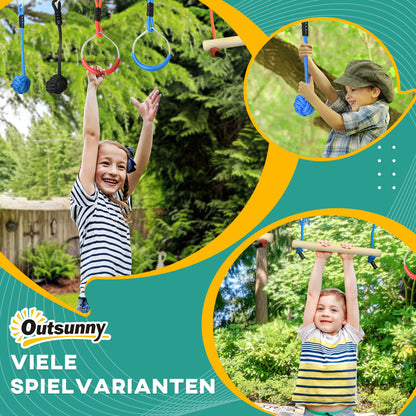Outsunny Ninja Kletterset, Slackline, 30-teilig, 10 m Seil, für Kinder 3-6 Jahren