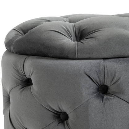 HOMCOM Vintage Hocker, Sitzhocker Truhenbank Fußbank Fußhocker mit Stauraum, Polsterhocker, Metall, Schaumstoff, Kohlegrau, 55 x 55 x 42 cm