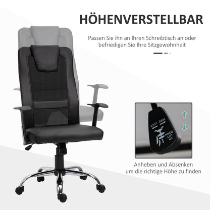 Vinsetto Bürostuhl Drehstuhl höhenverstellbar Chefsessel Schreibtischstuhl ergonomisk PU schwarz 66 x 73 x 108-118 cm
