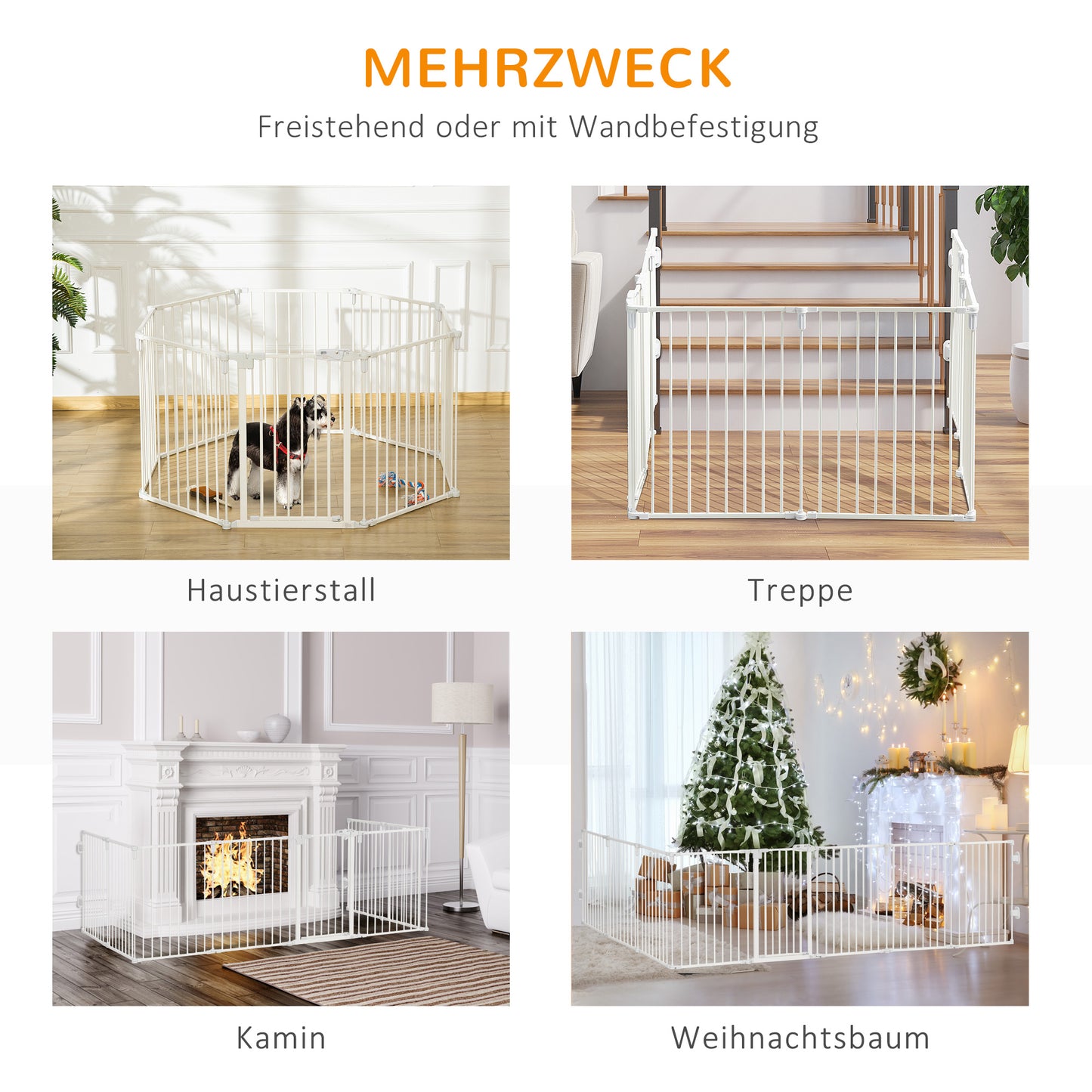 PawHut Welpenauslauf Freigehege für Hund Schutzgitter mit Tür Kaminschutzgitter flexibel klappbar 8 Paneler är 60 x 76 cm Vit