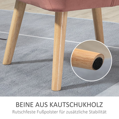 HOMCOM Polstersessel, Akzentsessel, Skandi Design, Samtoptik, bis 120 kg, Kautschukholzbeine, Rosa