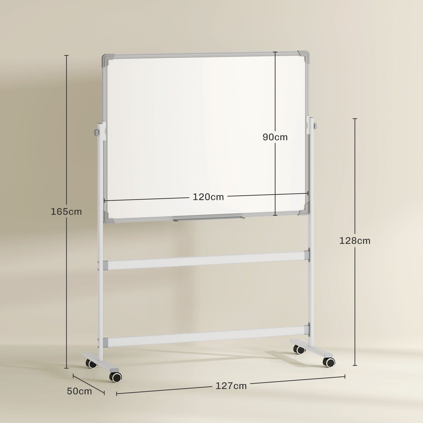 HOMCOM Whiteboard,120 x 90 cm, magnetisch, drehbar, mobil, inkl. Marker & Schwamm, Metallgestell, Weiß