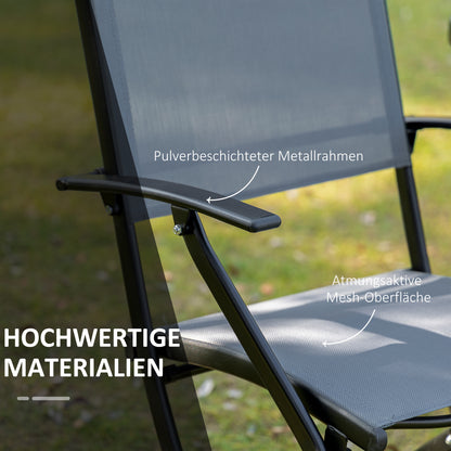 Outsunny Sitzgruppe für 2 Personen klappbar Balkonset 1 Tisch+2 Stühle Gartenmöbel Set Metall Mesh Schwarz+Grau