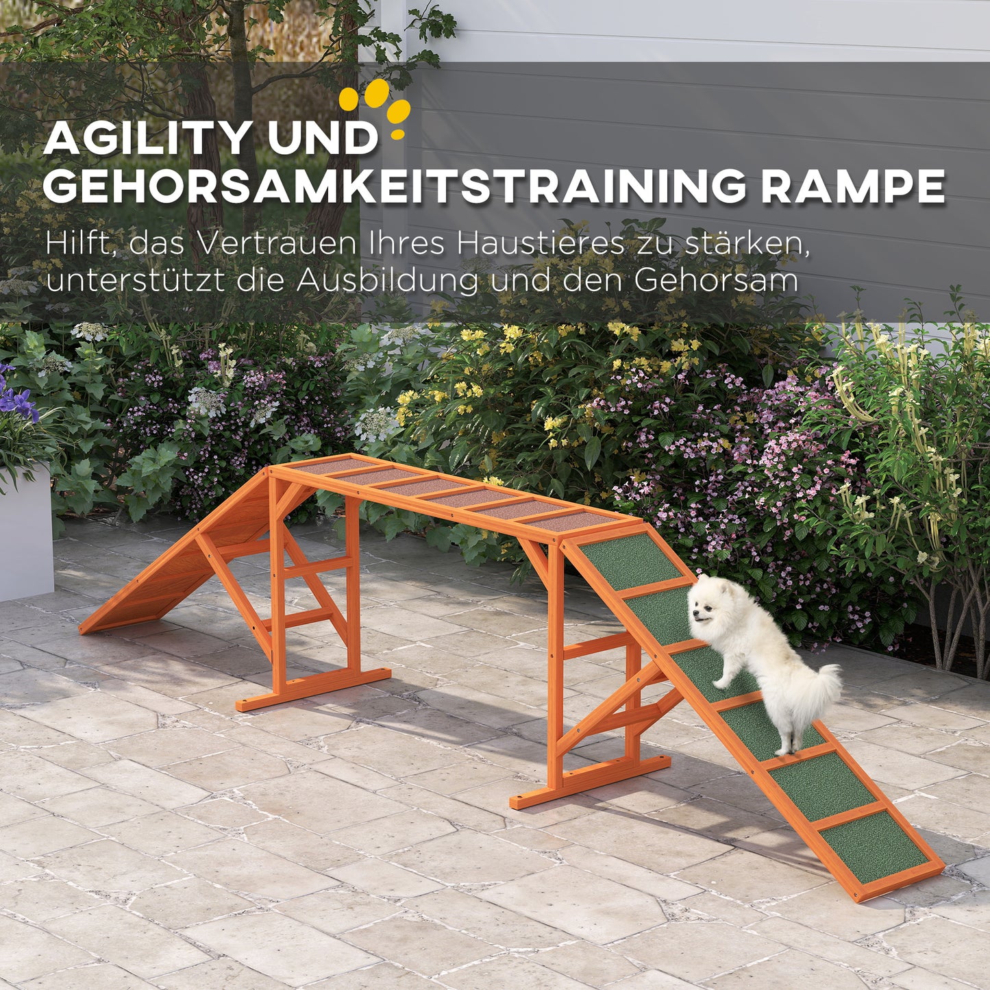 PawHut Agility Hunderampe, Parcours, rutschfest, wetterfest, Holz, 335 x 55 x 60 cm, Orange