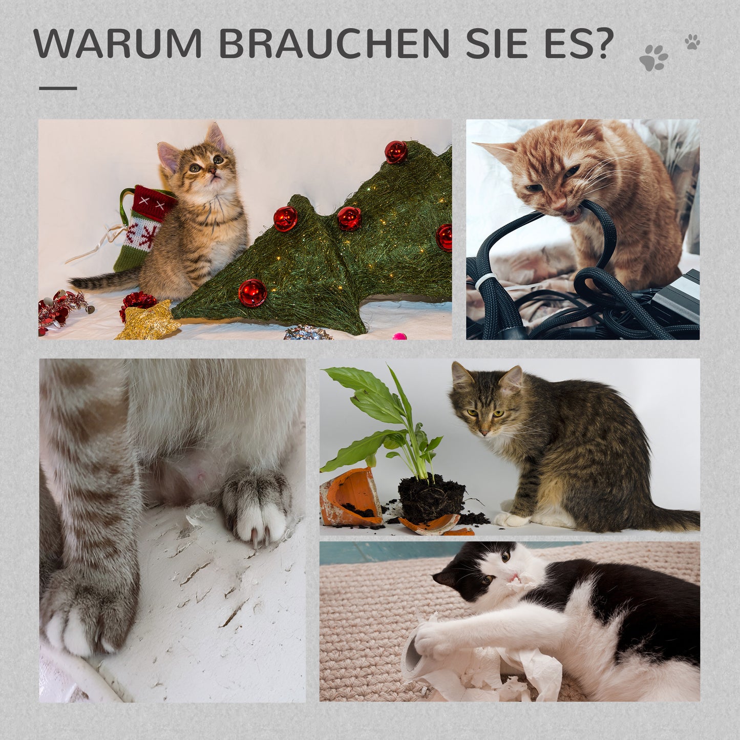 PawHut Kratzbaum, Katzenbaum, 1 Katzenhöhle, Katzenbett, 1 Hängematte, inkl. Spielzeug, Hellgrau