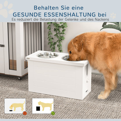 PawHut 2-in-1 Erhöhter Hundenapf Höhenverstellbar Futternapf mit Ständer 2 x 2L Edelstahlnäpfen Weiß