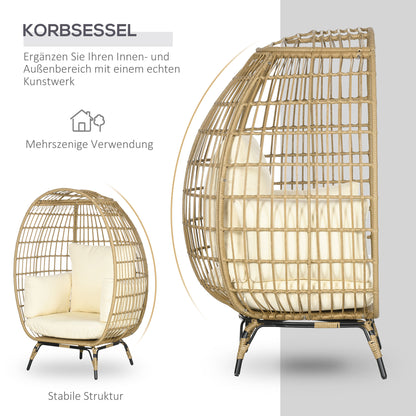 Outsunny Korbstuhl i Rattanoptik, weiche Sitzkissen, Aluminiumrahmen, khaki+beige, 105 x 90 x 148 cm