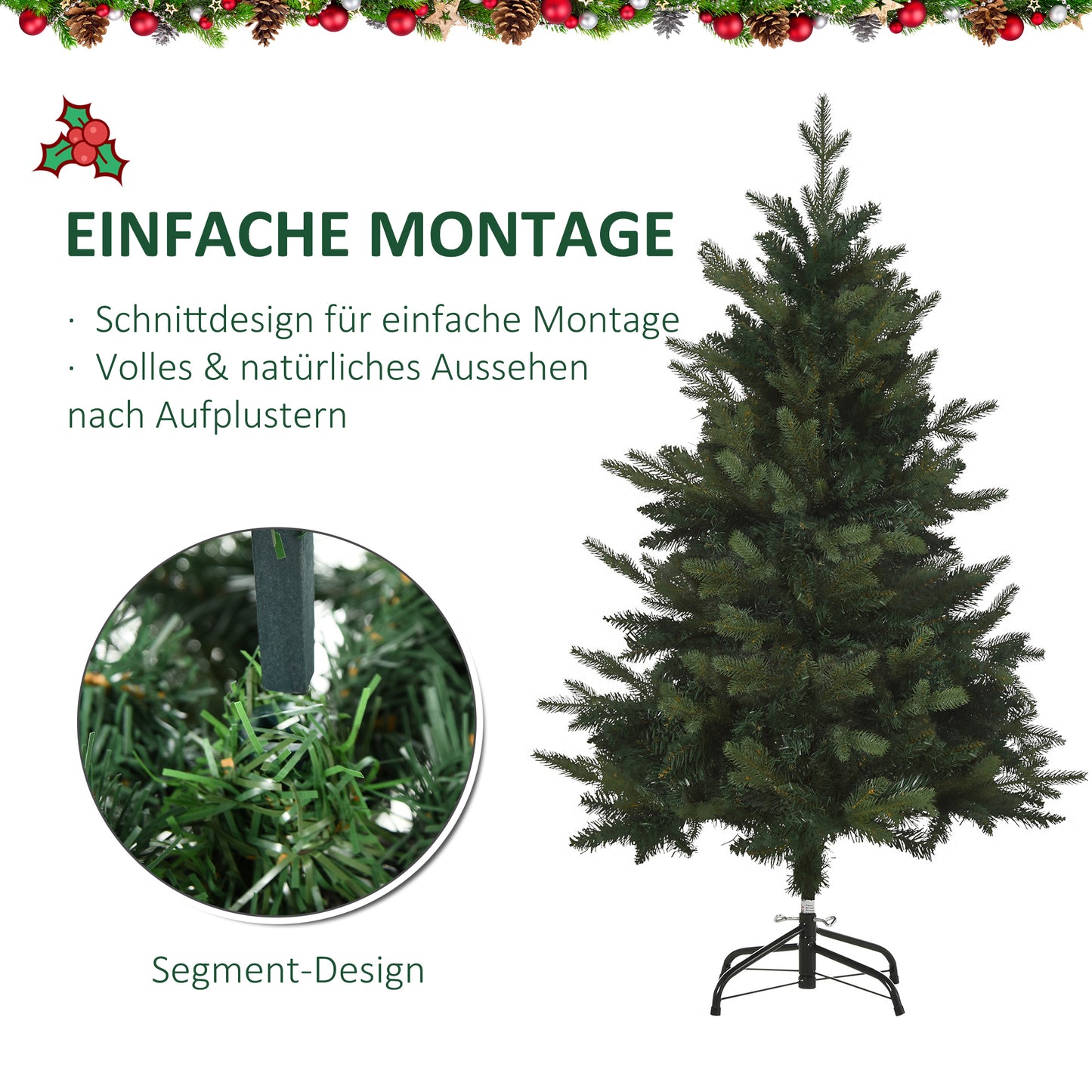 HOMCOM Weihnachtsbaum Christbaum Kunsttanne, 1,2 m, inkl. Ständer, Ø85 cm x 120 cm, Grün