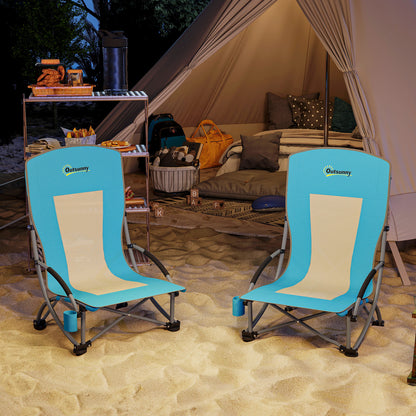 Outsunny 2er Set Campingstühle klappbar Campingstuhl mit Getränkehalter Netzrückenlehne bis 120 kg Blau