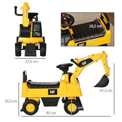 HOMCOM Kinderbagger, Rutscher, bedienbare Schaufel, Kippschutz, rutschfeste Räder, gelb+schwarz, 85 x 27,5 x 47,5 cm