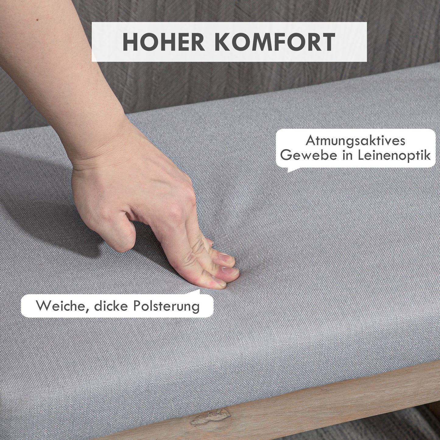 HOMCOM Fußbank im Skandi-Design, Sitzhocker, Fußhocker, 68 cm x 38 cm x 42 cm, Grau + Natur