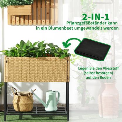 Outsunny Hochbeet, Blumenkasten, tiefe Ablage, Metallrahmen/Polyrattan, 70 x 30 x 72 cm, Sandfarben