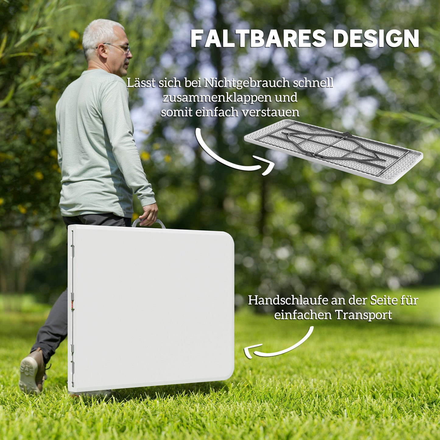 Outsunny Klapptisch, Faltbarer Campingtisch, Metall, Kunststoff, Picknicktisch, Weiß
