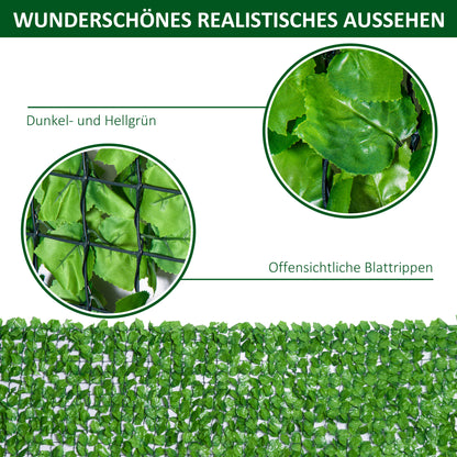 Outsunny Künstlicher Hecken-Sichtschutz, UV-geschützt, Sichtschutzgitter mit Blättern, Hecken-Zaun, 300 x 150 cm, Grün