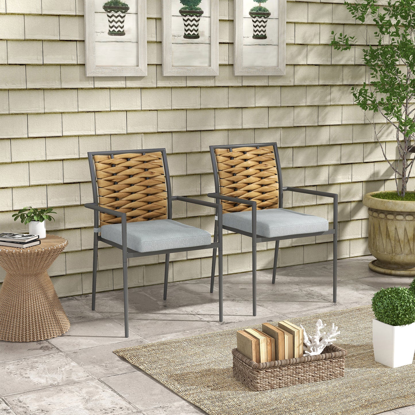 Outsunny Gartenstühle Outdoor-Stühle Terrassenstühle, wetterbeständig, modernes Design, 57 x 58 x 87cm, Grau