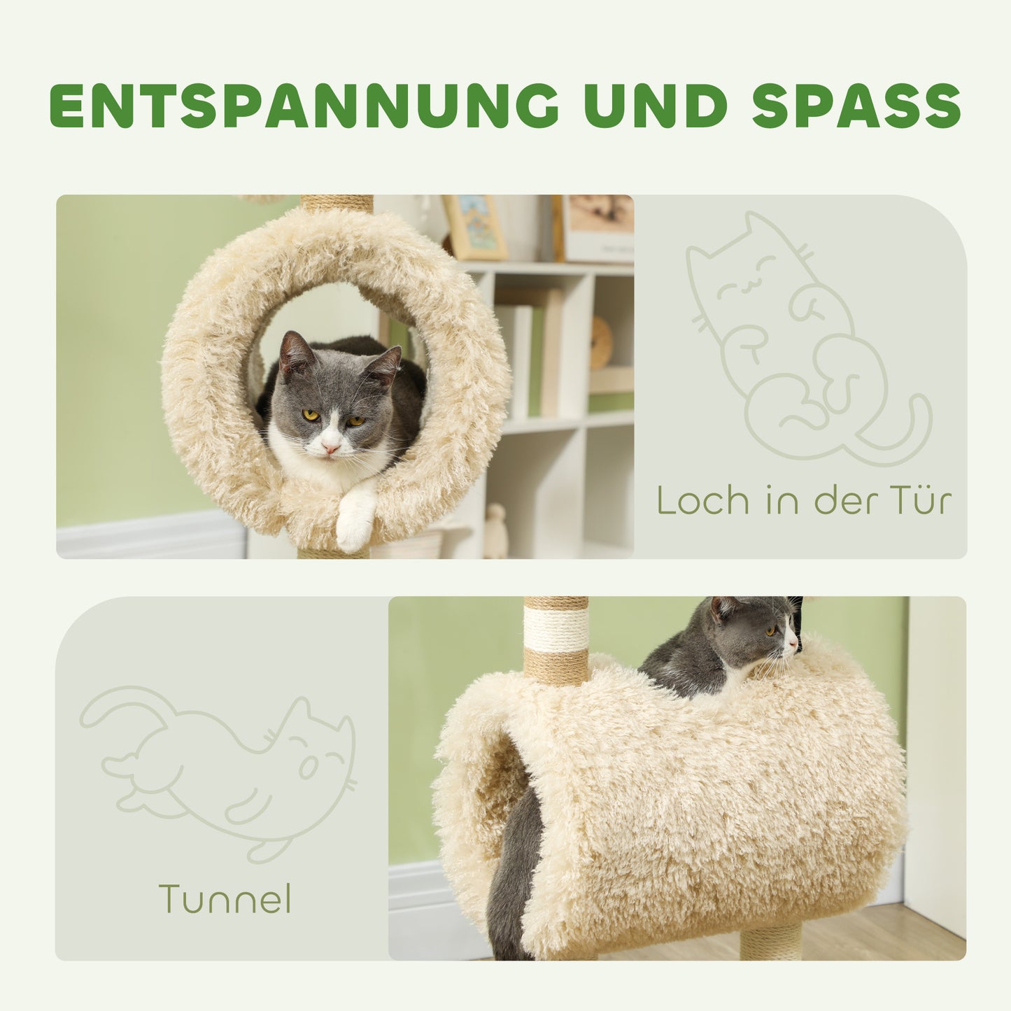 PawHut Katzenbaum im Schaf-Design, mit Kratzpfosten, Tunnel und Spielzeug, 98 cm, Hellbraun