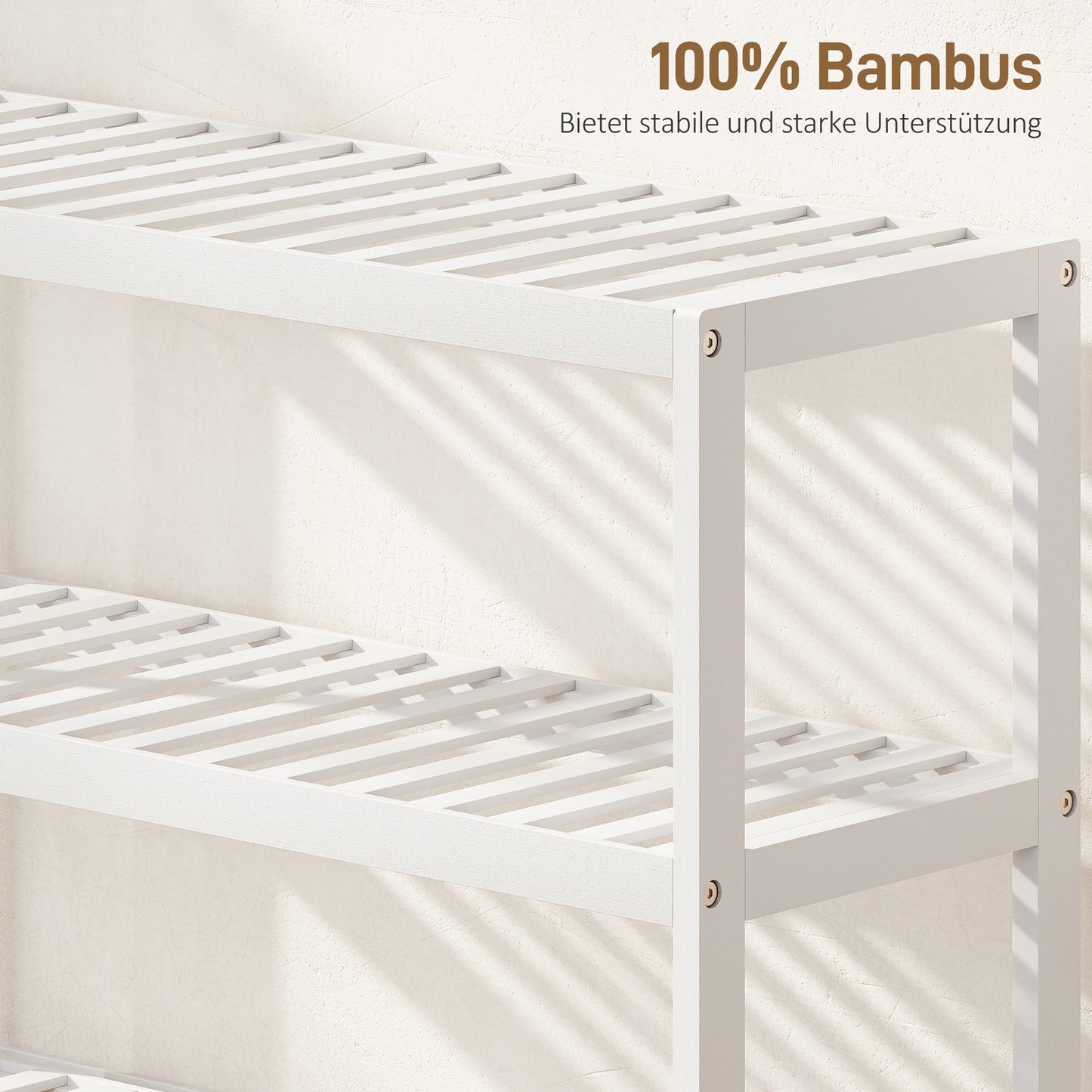 HOMCOM 3-stufiges Bambusregal, Schuhregal, Aufbewahrungsregal, lackierte Oberfläche, Weiß