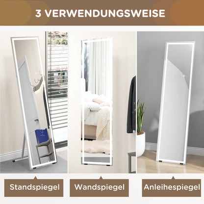 HOMCOM Standspiegel Wandspiegel Ganzköprerspiegel, mit LED´s, 40 cm x 150 cm, Weiß + Silber
